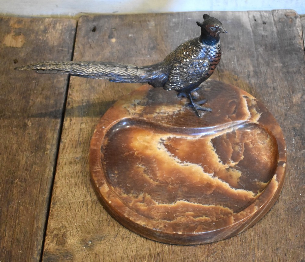 Large cold painted bronze pheasant desk stand View III