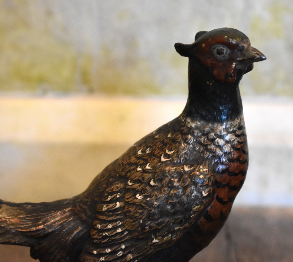 Large cold painted bronze pheasant desk stand View IV