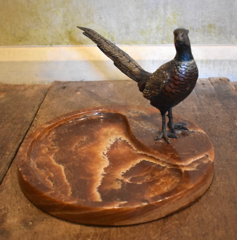 Large cold painted bronze pheasant desk stand View V