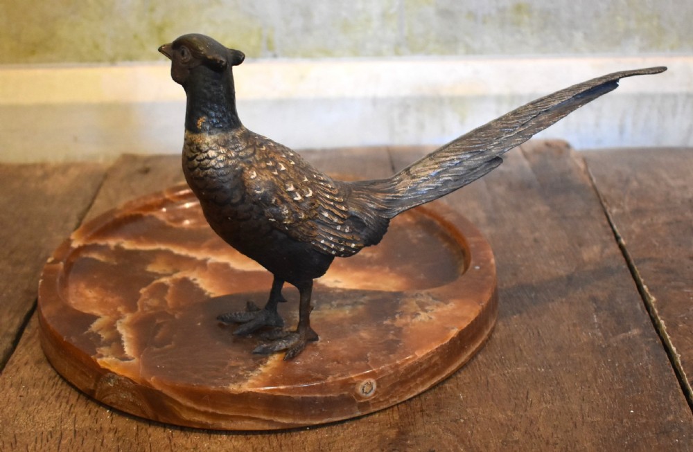 Large cold painted bronze pheasant desk stand View VI