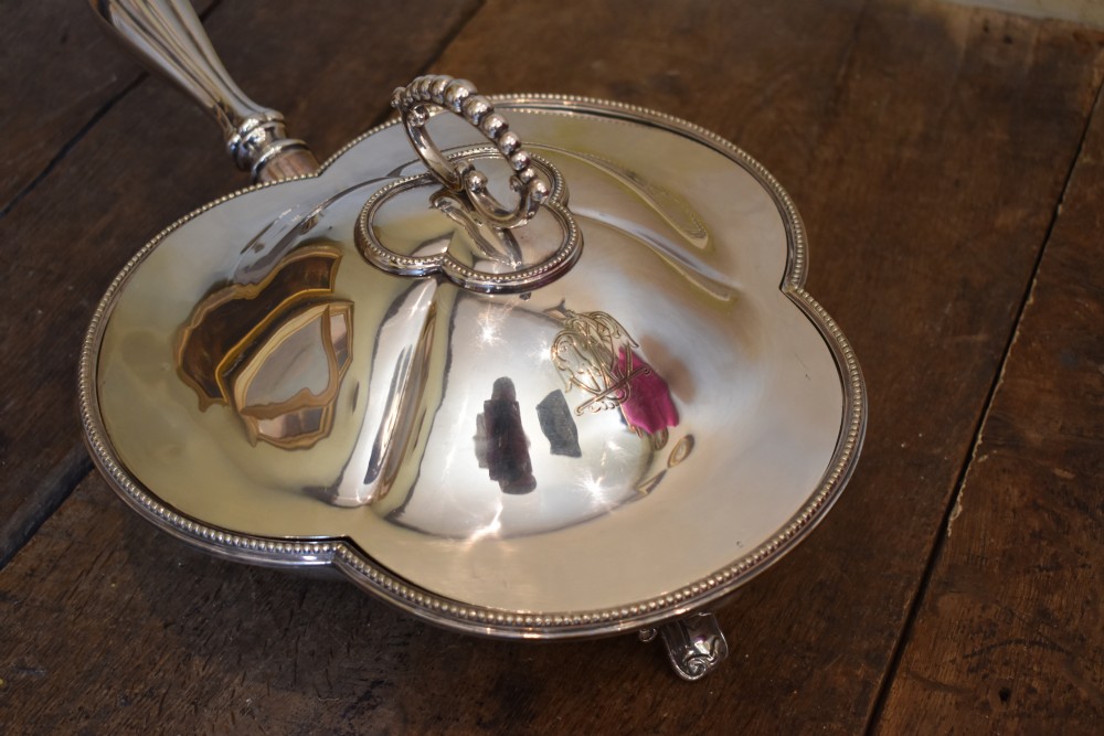 Unusual silver plate chafing/serving dish View II