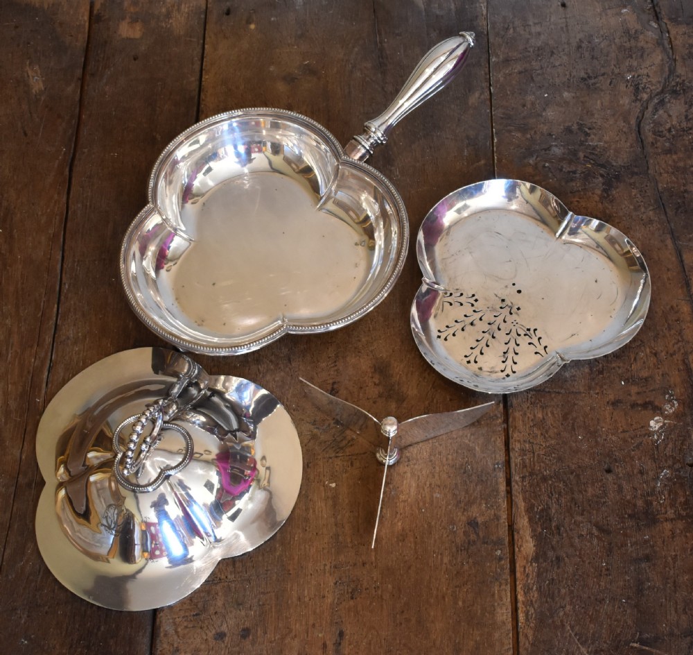 Unusual silver plate chafing/serving dish View III