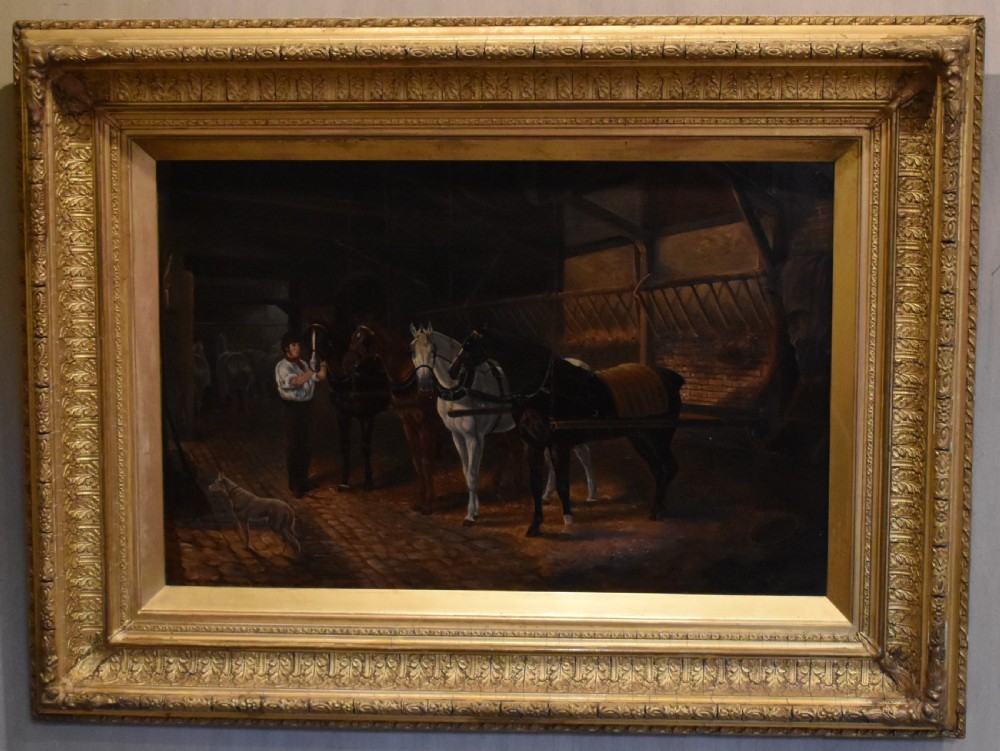 Victorian stable interior oil painting View II