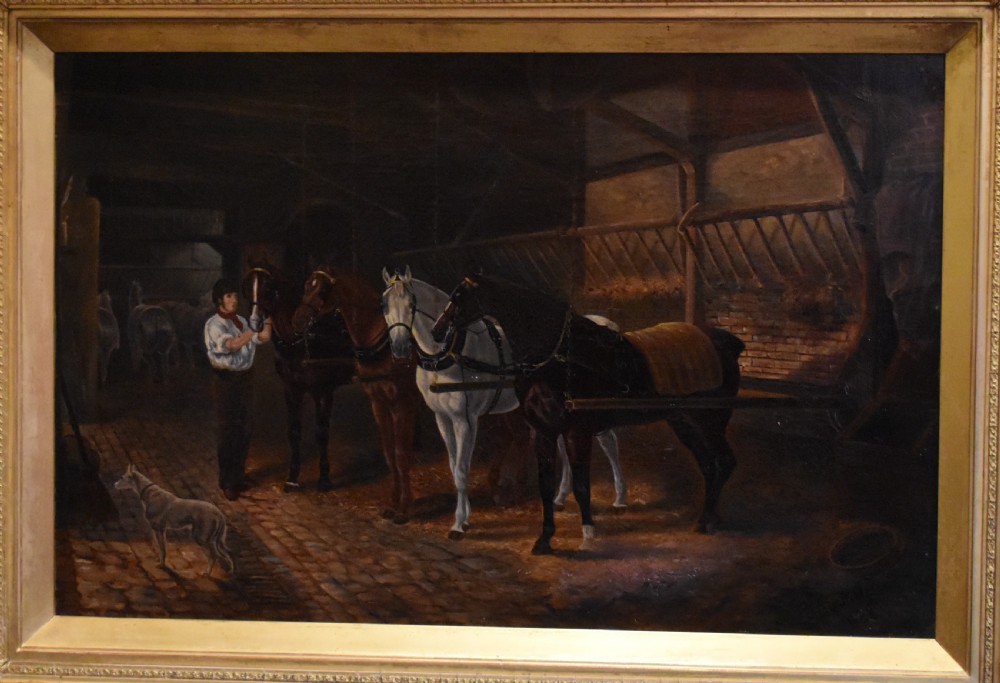 Victorian stable interior oil painting View III
