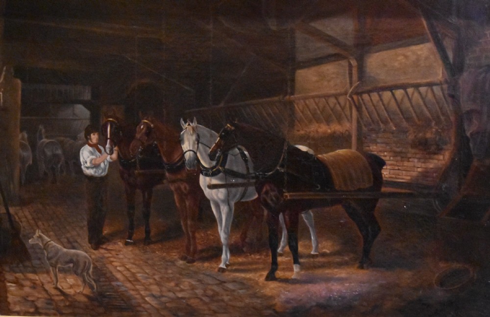 Victorian stable interior oil painting View IV