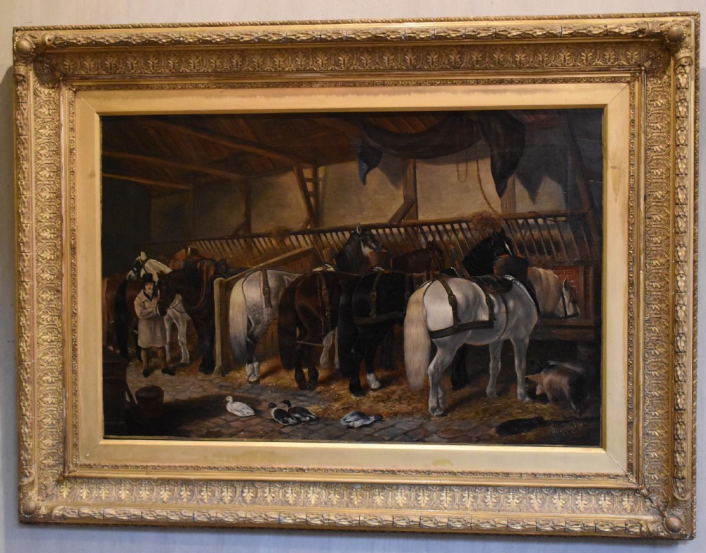 Victorian stable interior oil painting View II