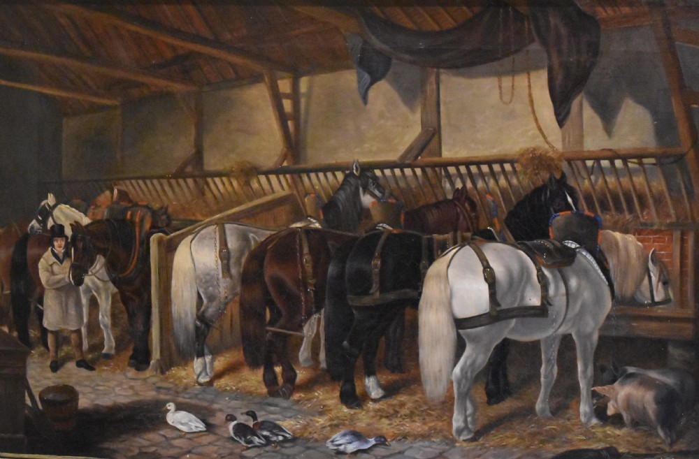 Victorian stable interior oil painting View IV