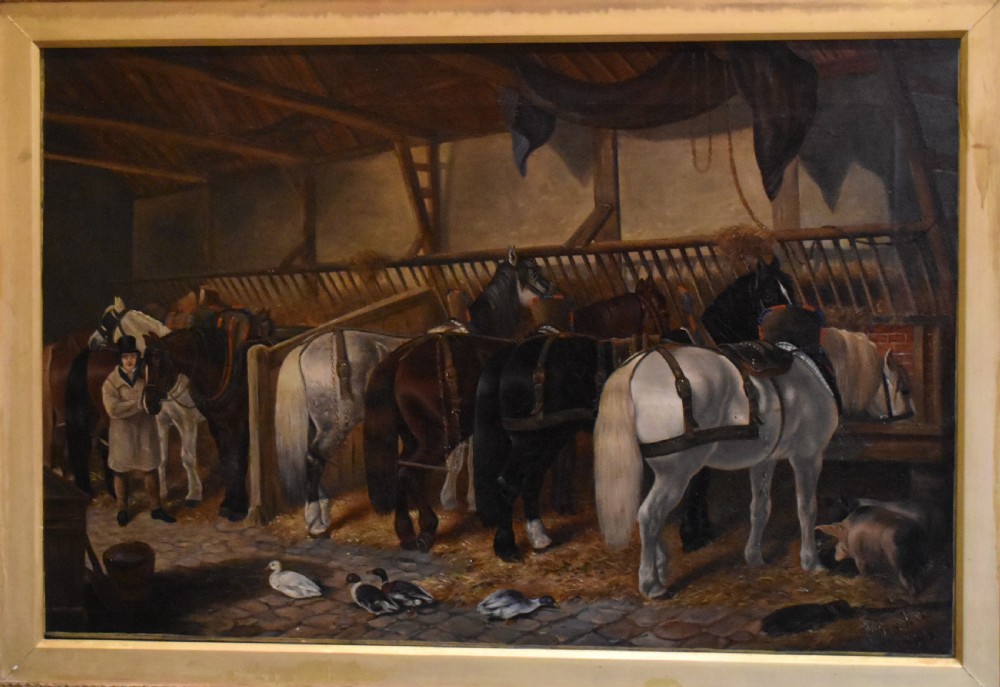 Victorian stable interior oil painting View V