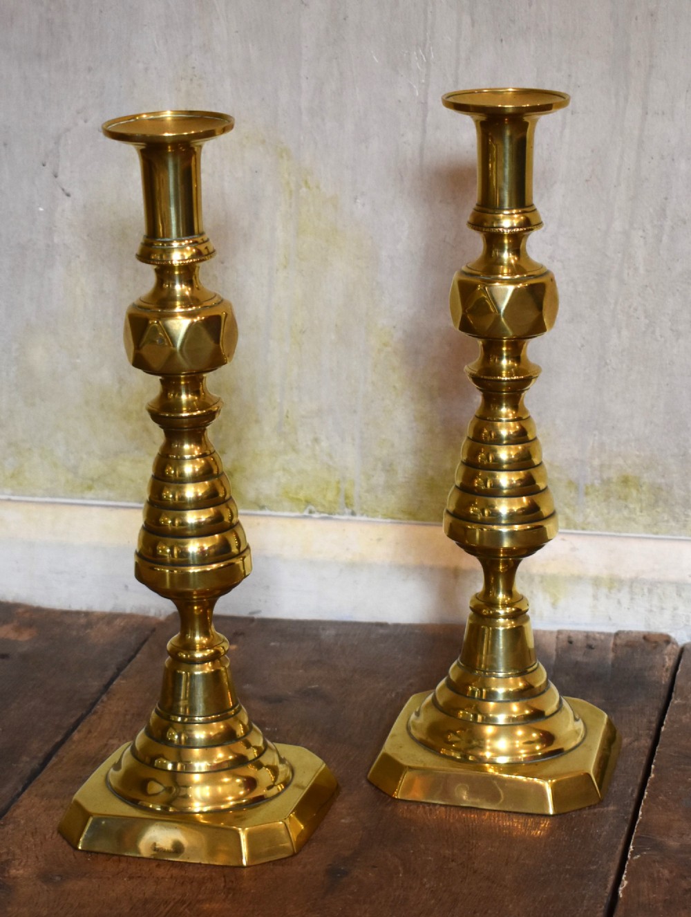 Pair of unusually large Victorian brass candlesticks