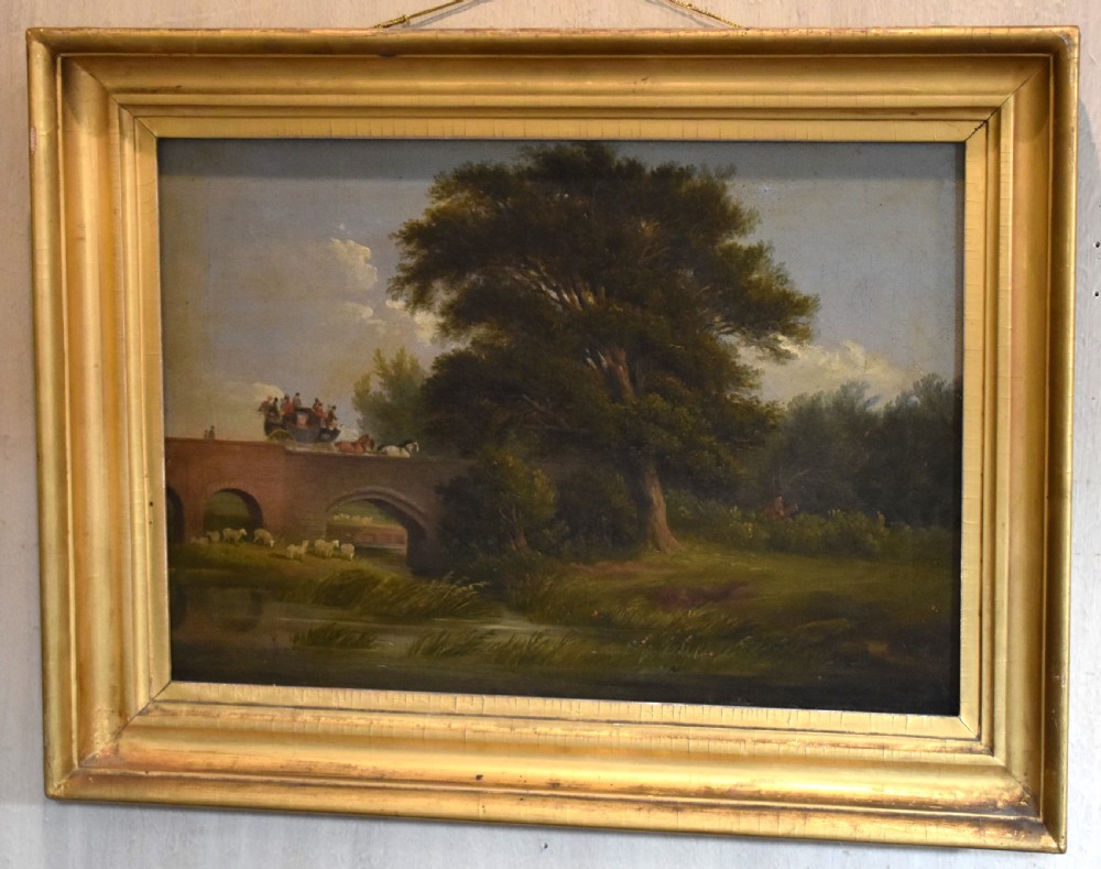 Victorian landscape oil painting with coach and horses View II