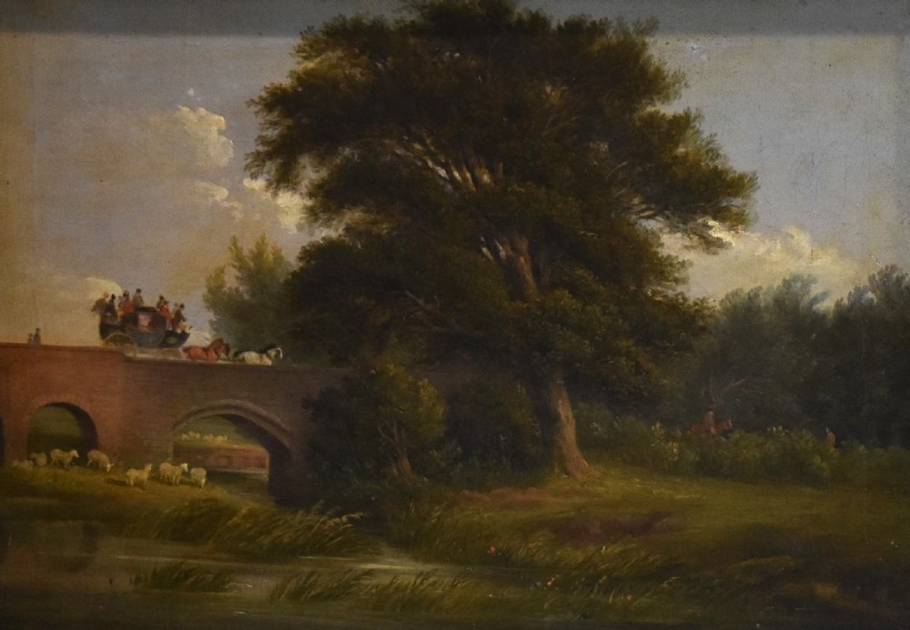 Victorian landscape oil painting with coach and horses View III