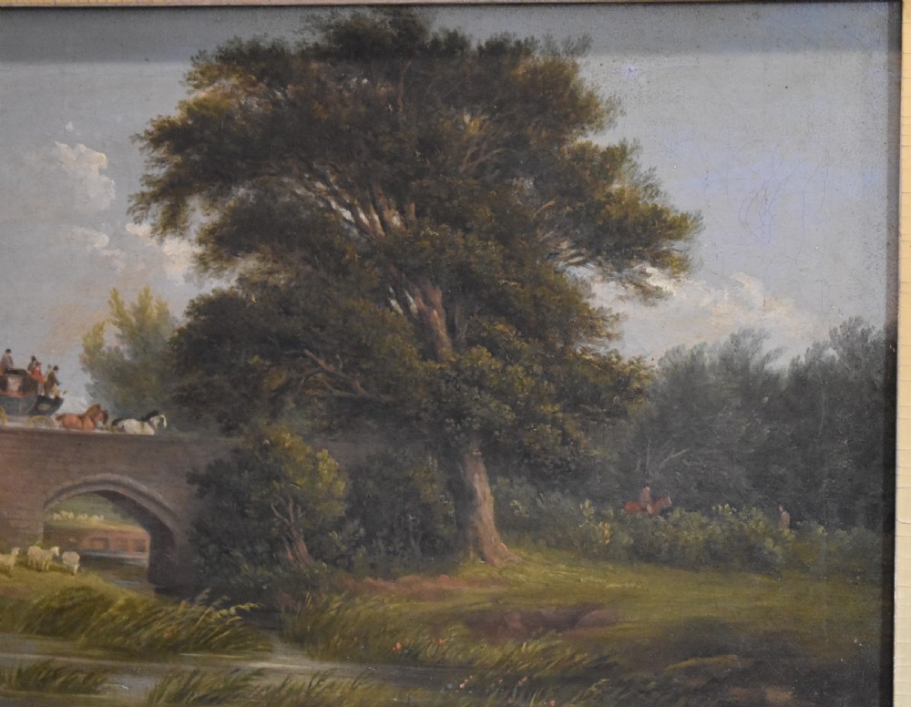 Victorian landscape oil painting with coach and horses View V