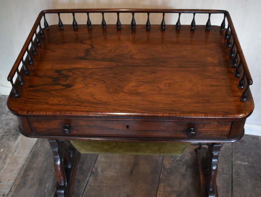 Fine late Regency rosewood sewing and writing table View II