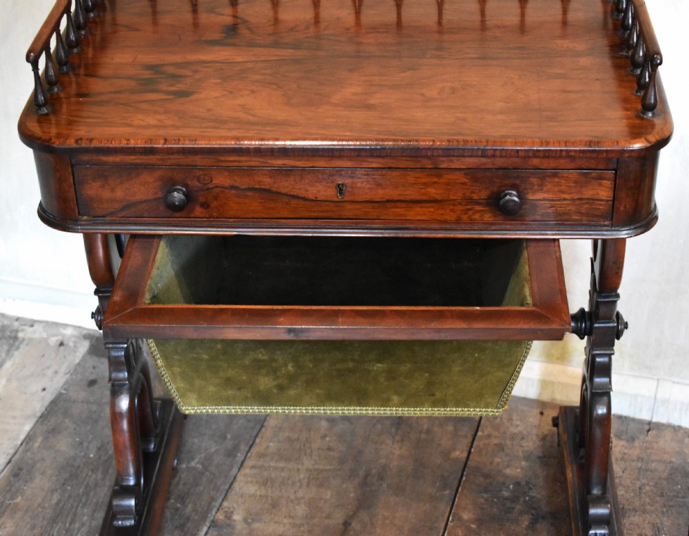 Fine late Regency rosewood sewing and writing table View VIII