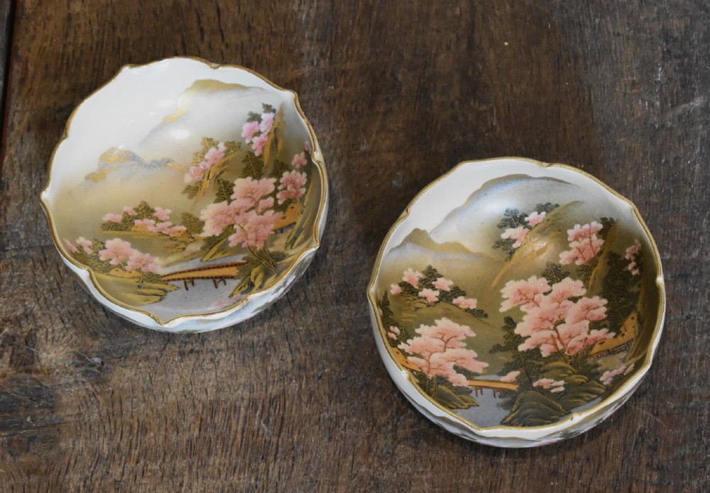 Fine pair of Satsuma lobed bowls