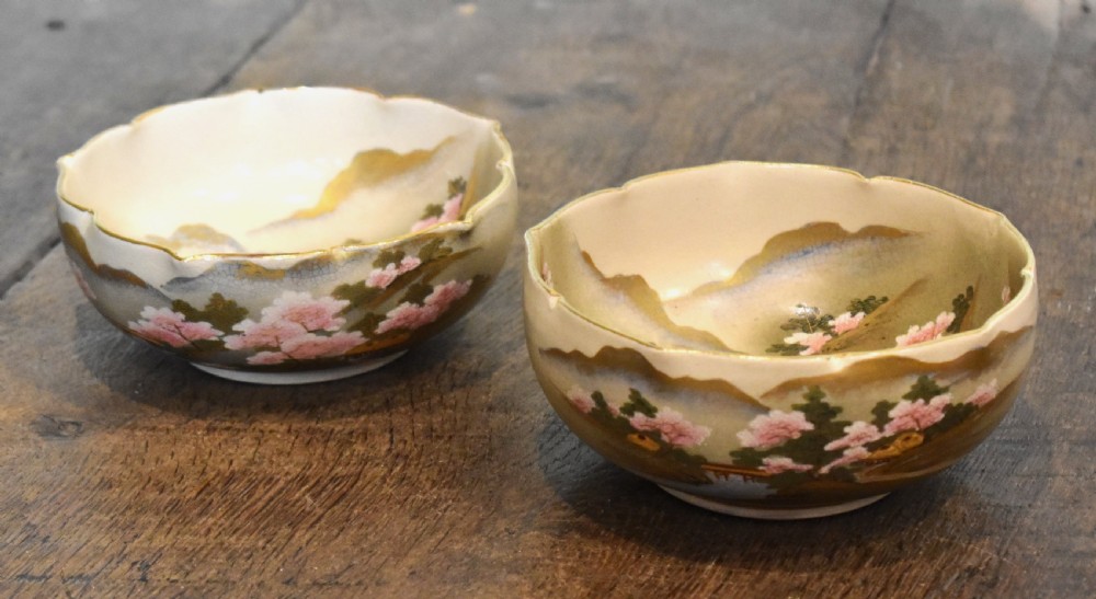 Fine pair of Satsuma lobed bowls View II