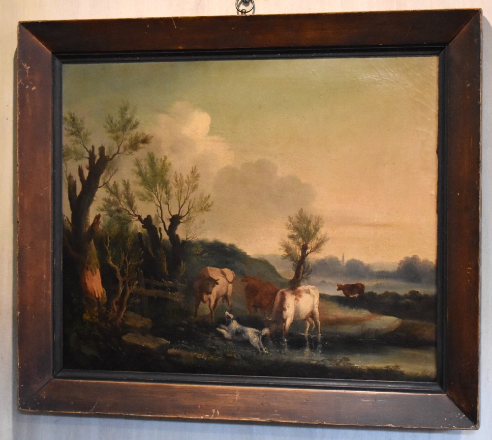 Georgian landscape oil painting with dog and cattle View II