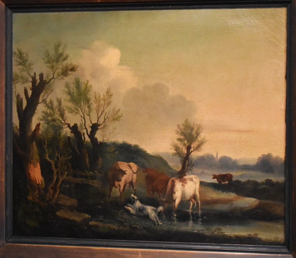 Georgian landscape oil painting with dog and cattle View III