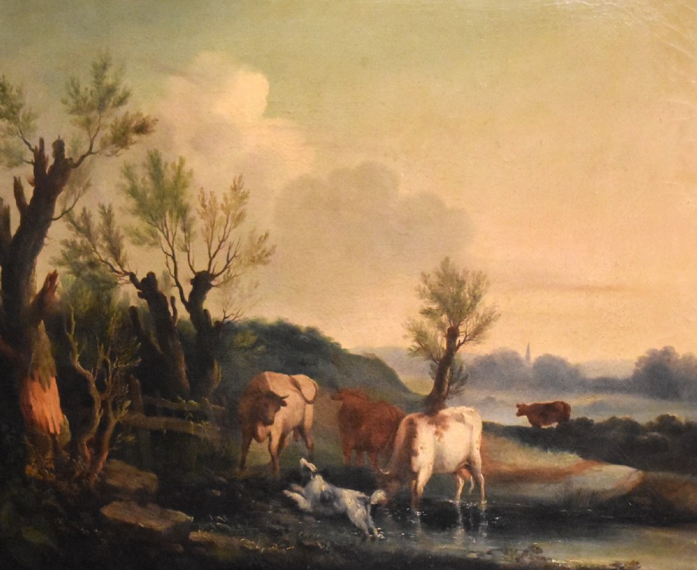 Georgian landscape oil painting with dog and cattle View IV