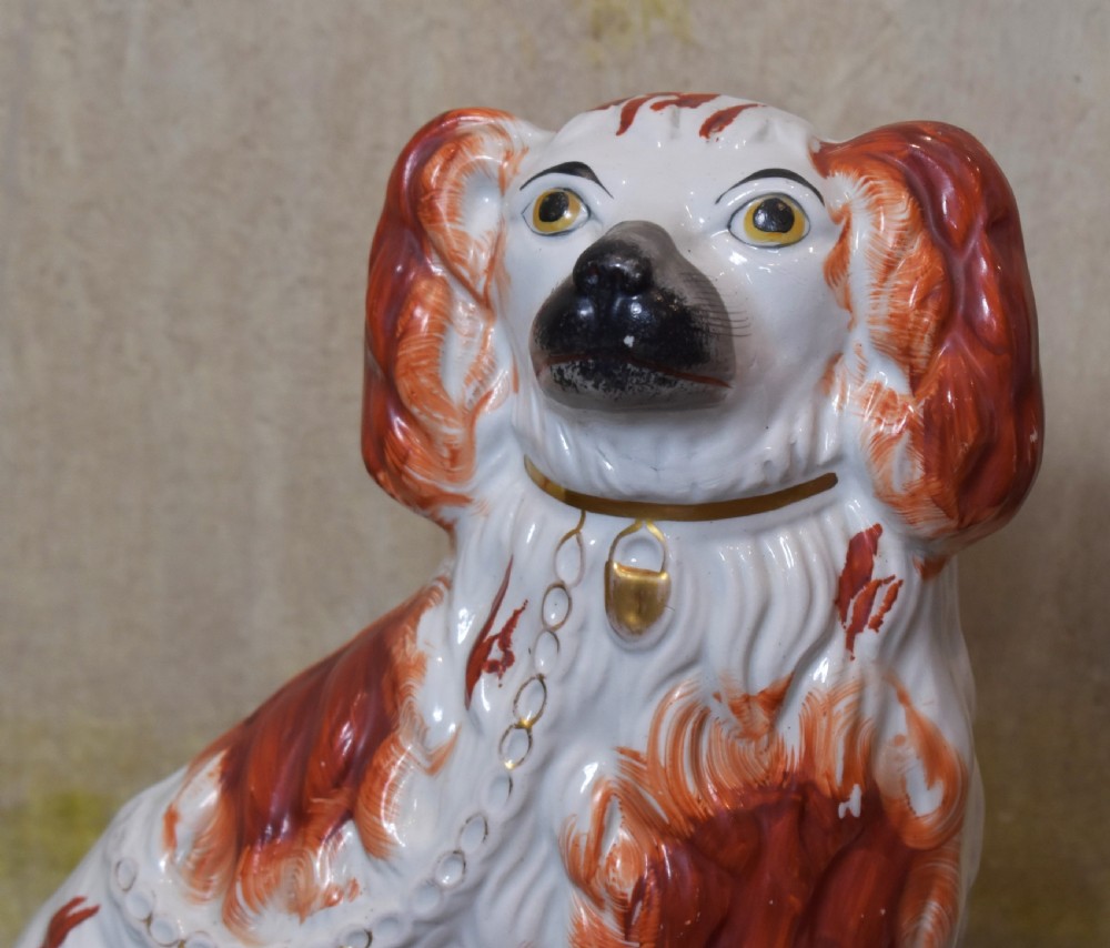 Fine pair of Victorian Staffordshire spaniel dogs View III