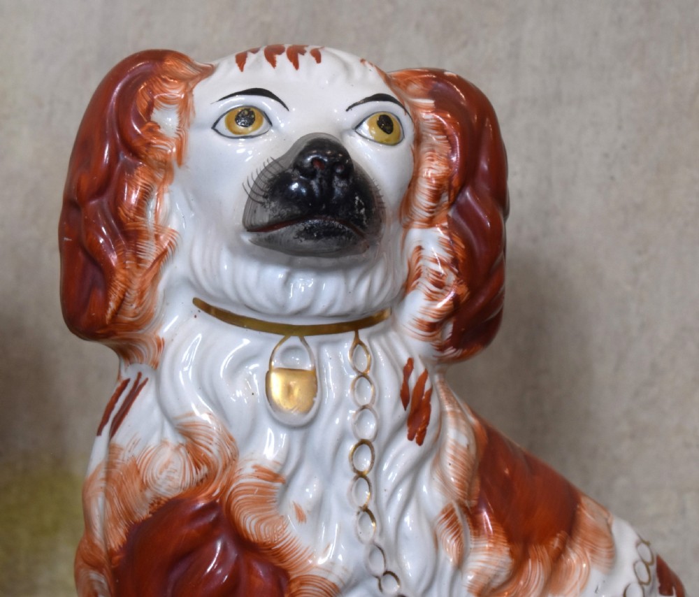 Fine pair of Victorian Staffordshire spaniel dogs View IV