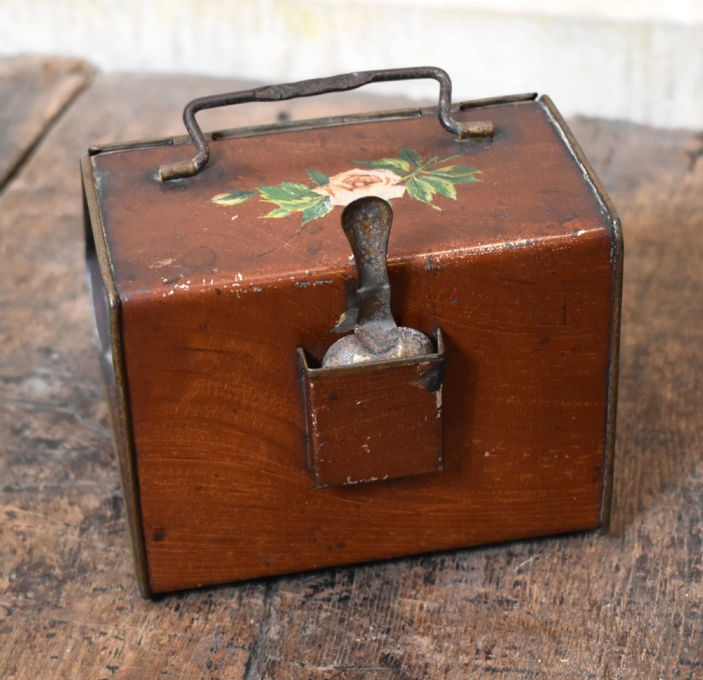 Victorian tin tea caddy in shape of a coal box View IV
