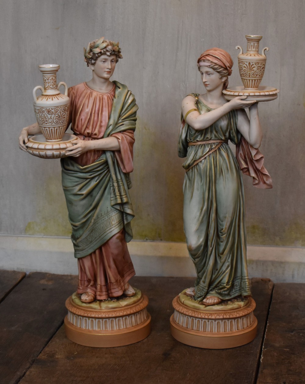 Superb large pair of Royal Dux figures