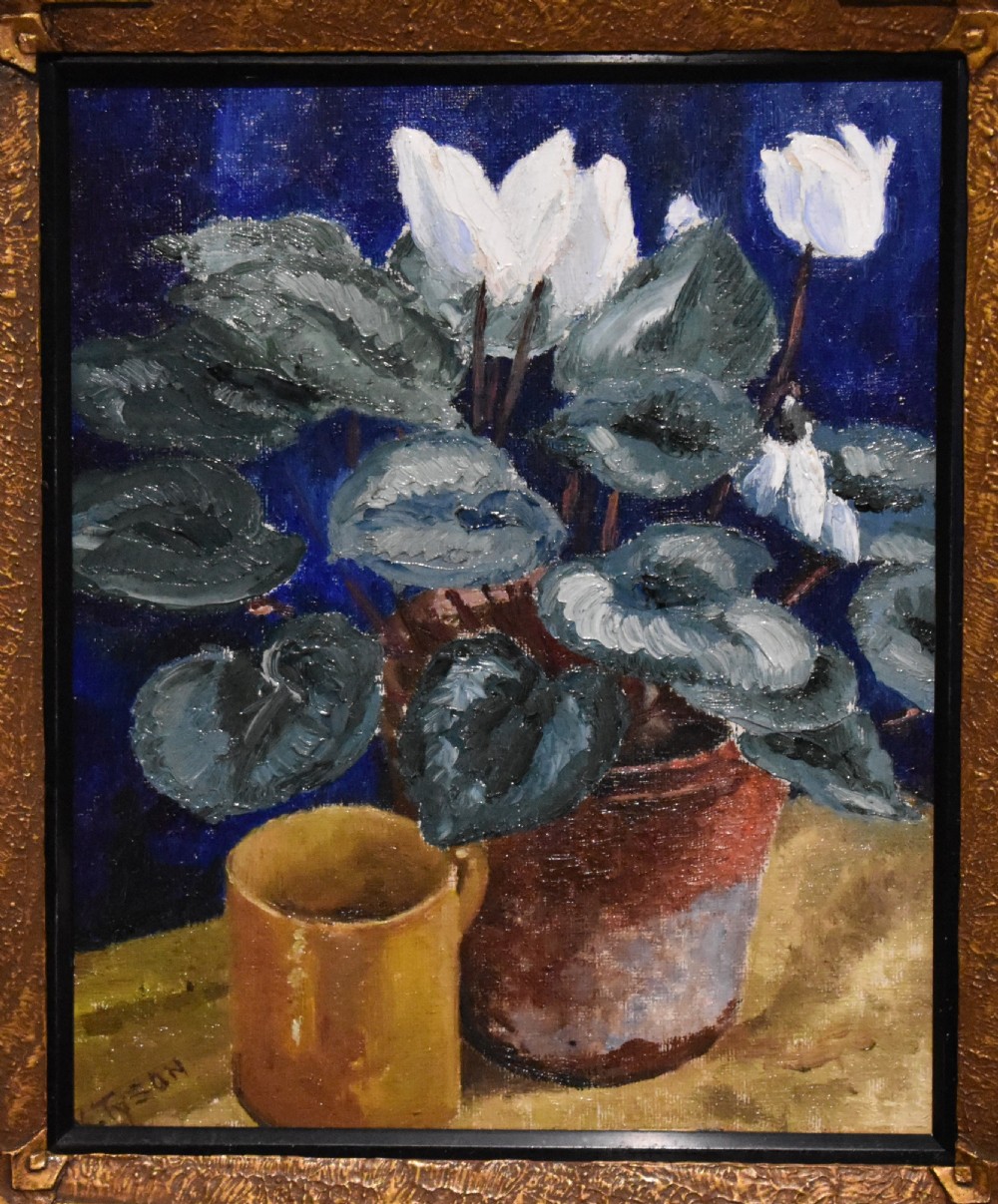 Still life oil painting of Cyclamen by Kathleen Tyson 1898-1982 View II