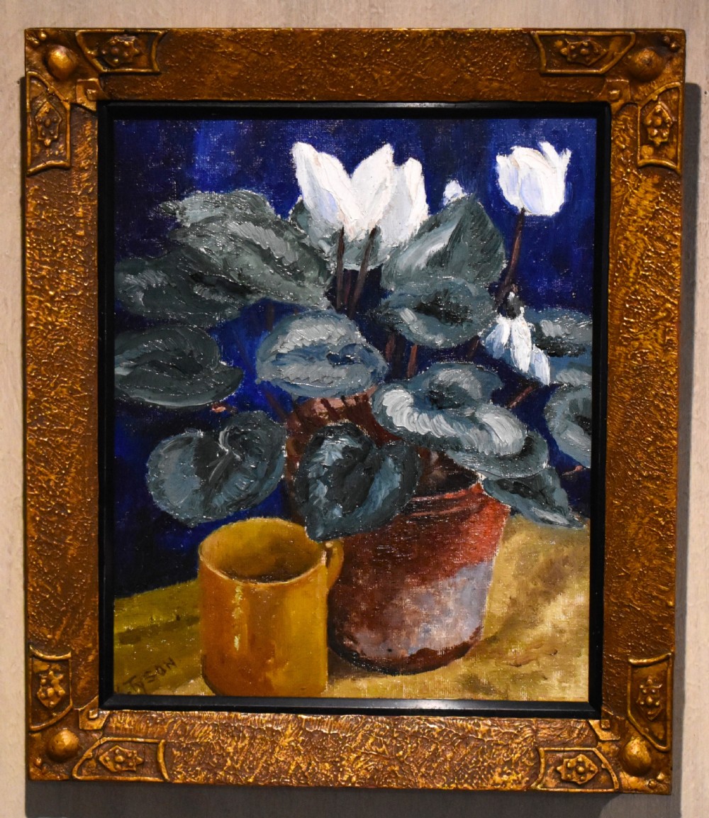 Still life oil painting of Cyclamen by Kathleen Tyson 1898-1982 View III