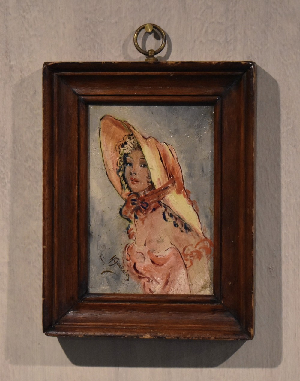Miniature oil of a lady in a large hat View II