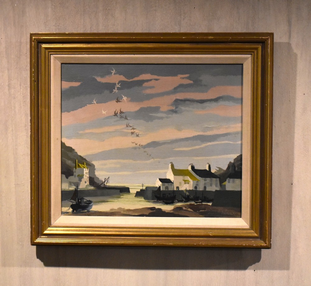 Oil painting of Polperro, Cornwall by Frederick T.W. Cook