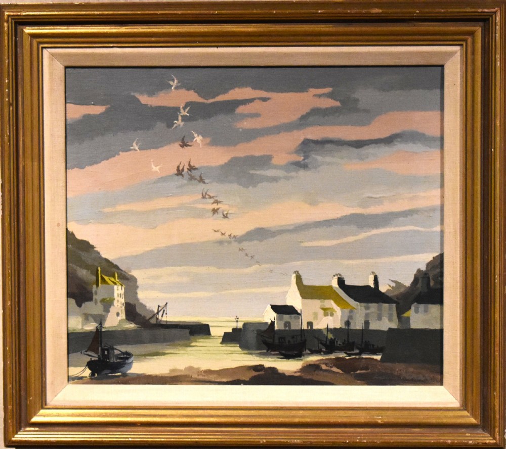Oil painting of Polperro, Cornwall by Frederick T.W. Cook View II