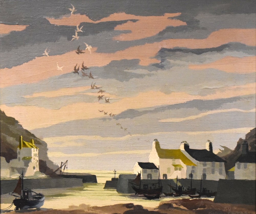 Oil painting of Polperro, Cornwall by Frederick T.W. Cook View IV