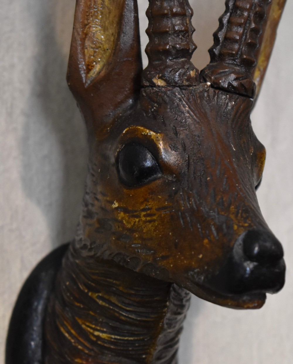 A pair of Black Forest carved wood deer heads View VII