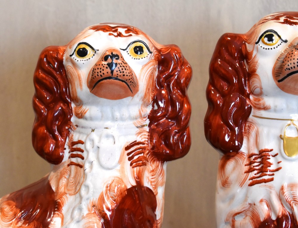 Fine Pair of Staffordshire pottery dogs View II