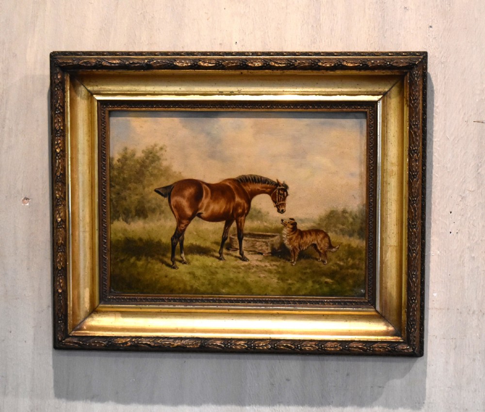 Oil painting of a horse and dog by William Eddowes Turner