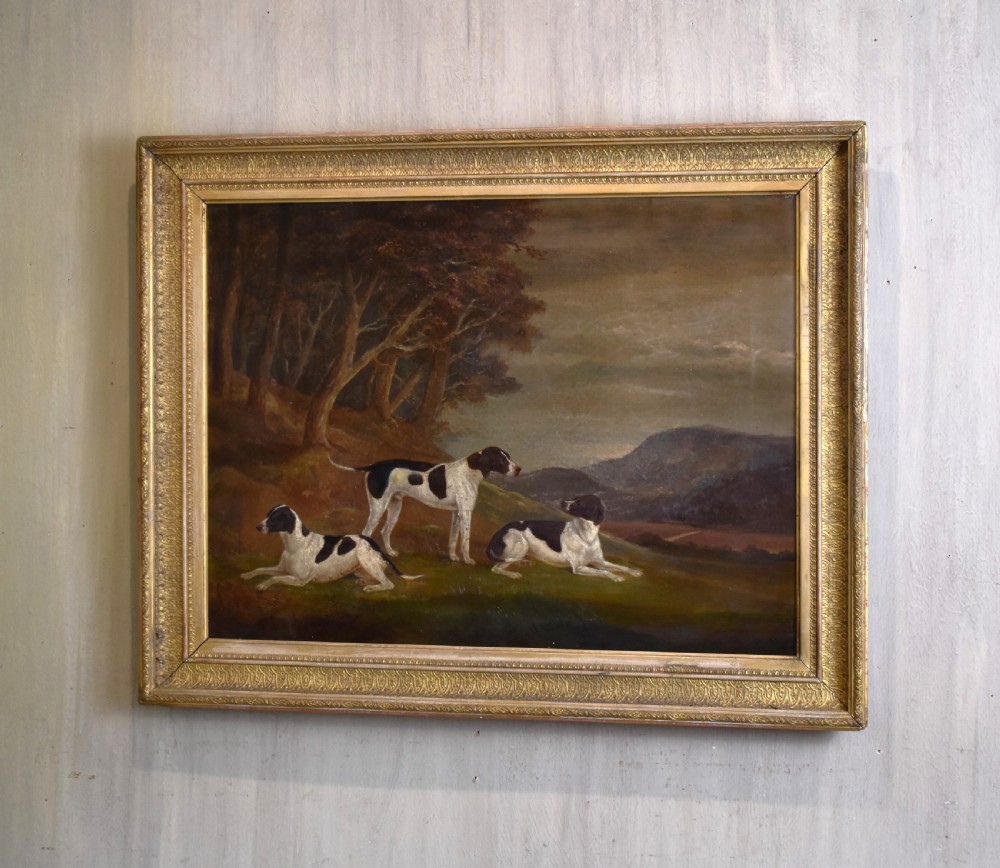 Fine Victorian oil painting of dogs in landscape