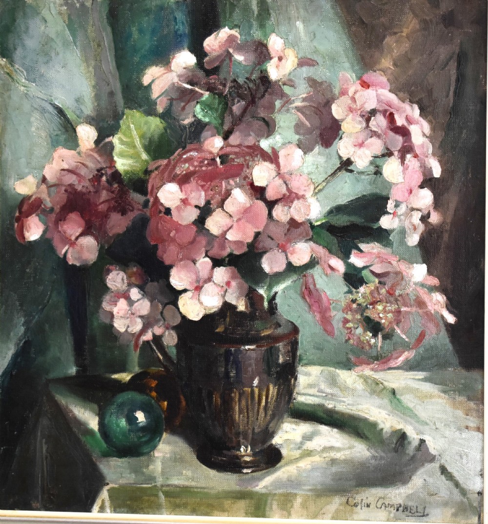 Still life oil of hydrangeas by Colin Campbell View III