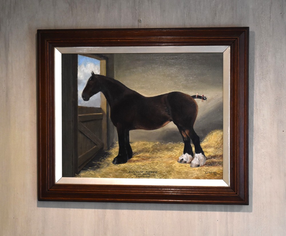 Horse in stable oil painting by E.J.Hoy