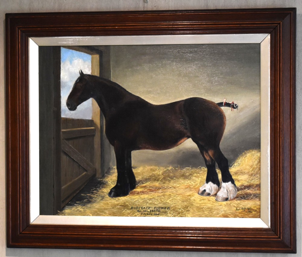Horse in stable oil painting by E.J.Hoy View II