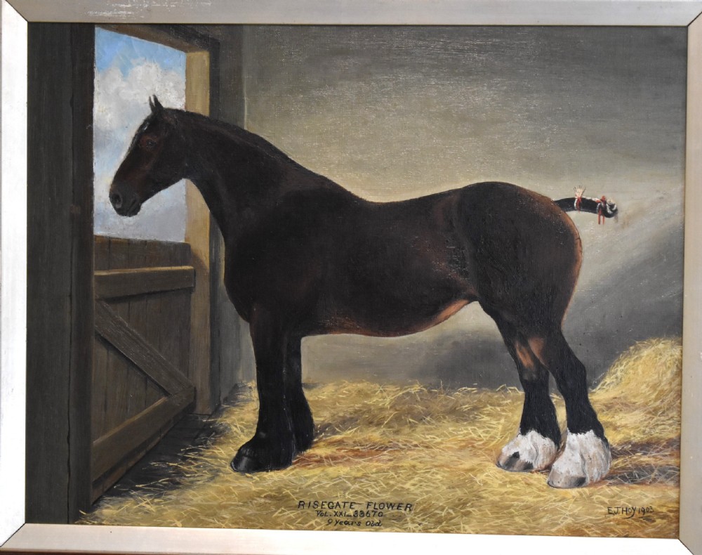 Horse in stable oil painting by E.J.Hoy View IV
