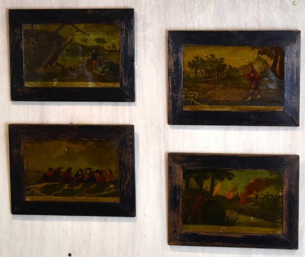 Four Georgian reverse painted prints on glass View II