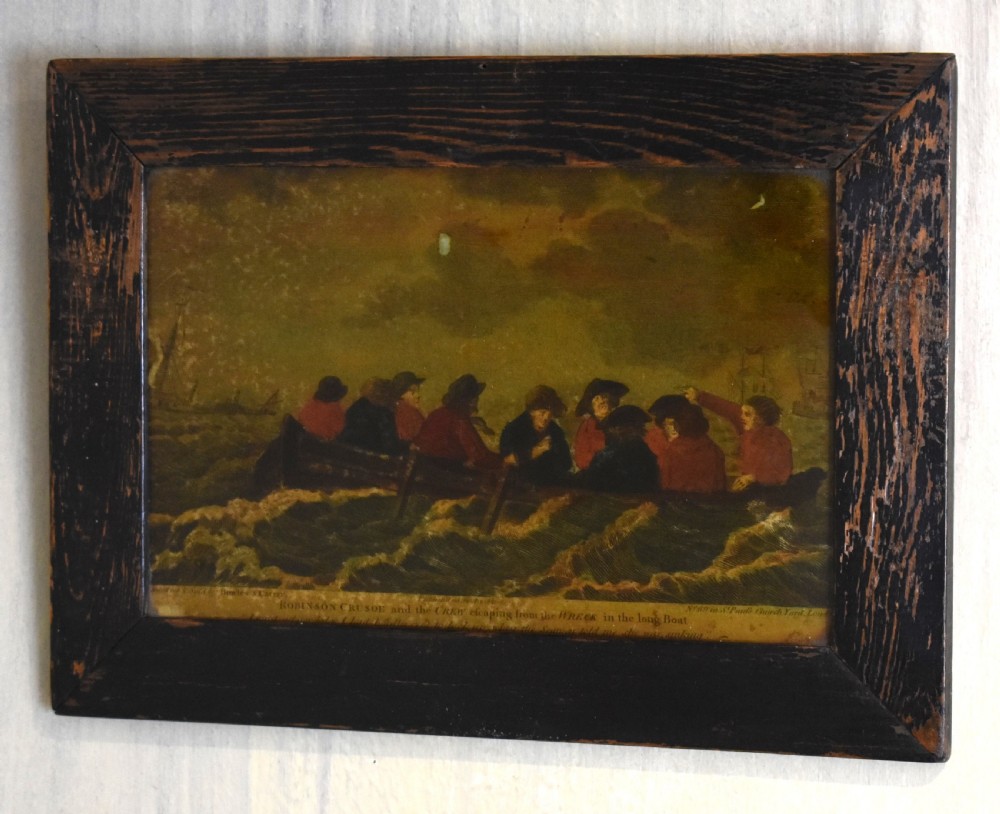 Four Georgian reverse painted prints on glass View IV