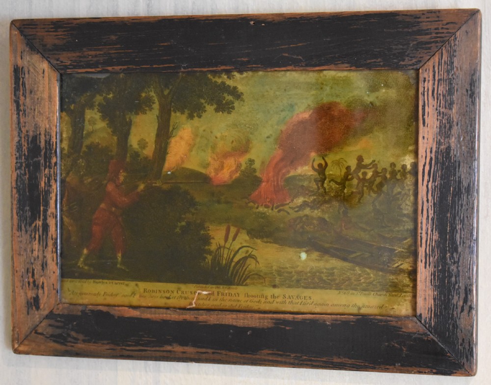 Four Georgian reverse painted prints on glass View VI