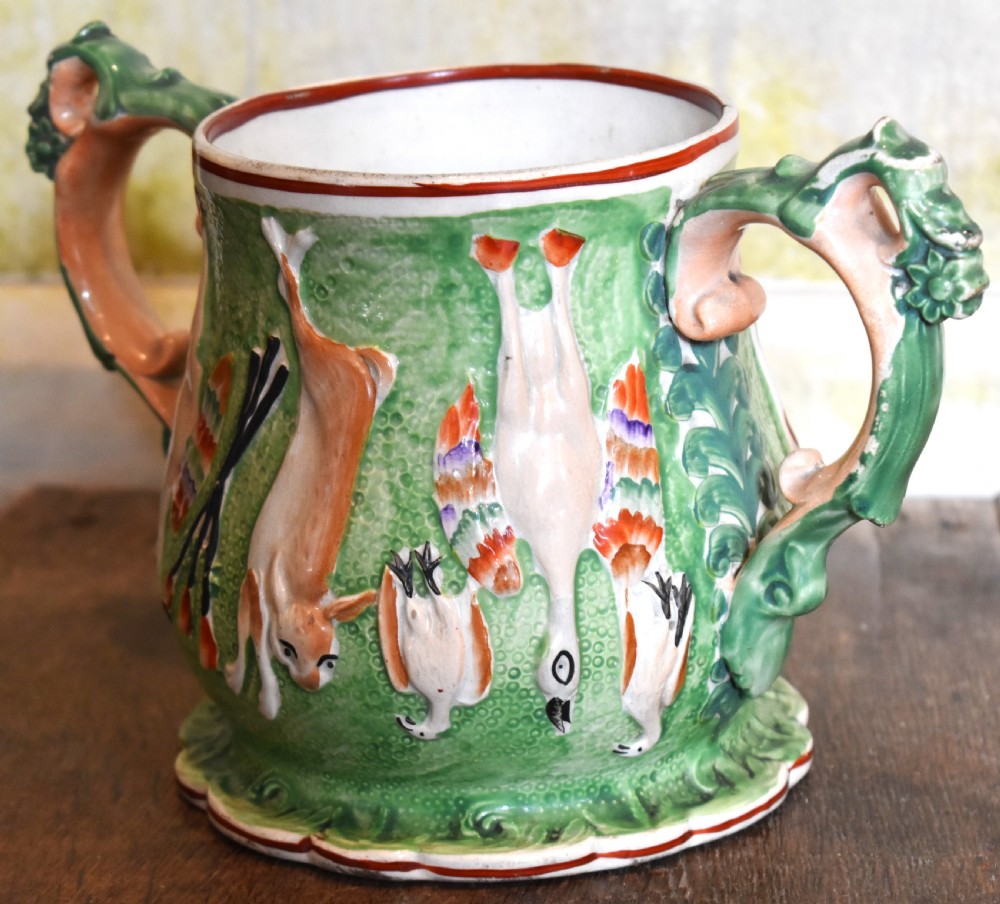 Unusual Staffordshire pottery loving cup View V