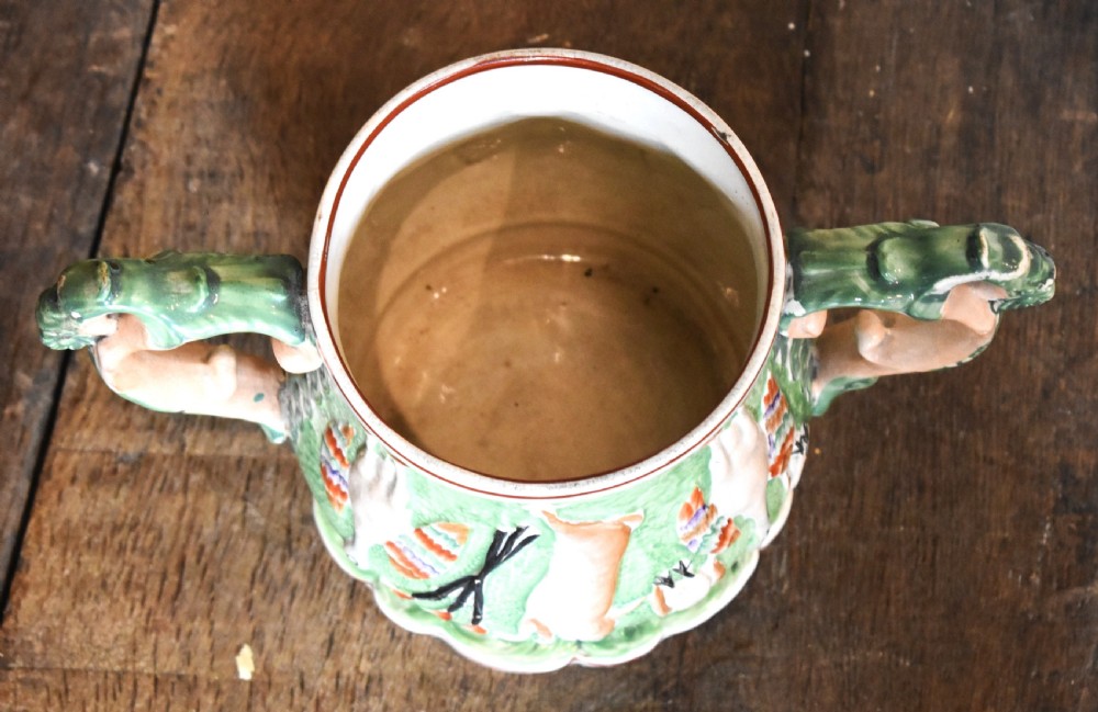 Unusual Staffordshire pottery loving cup View VII