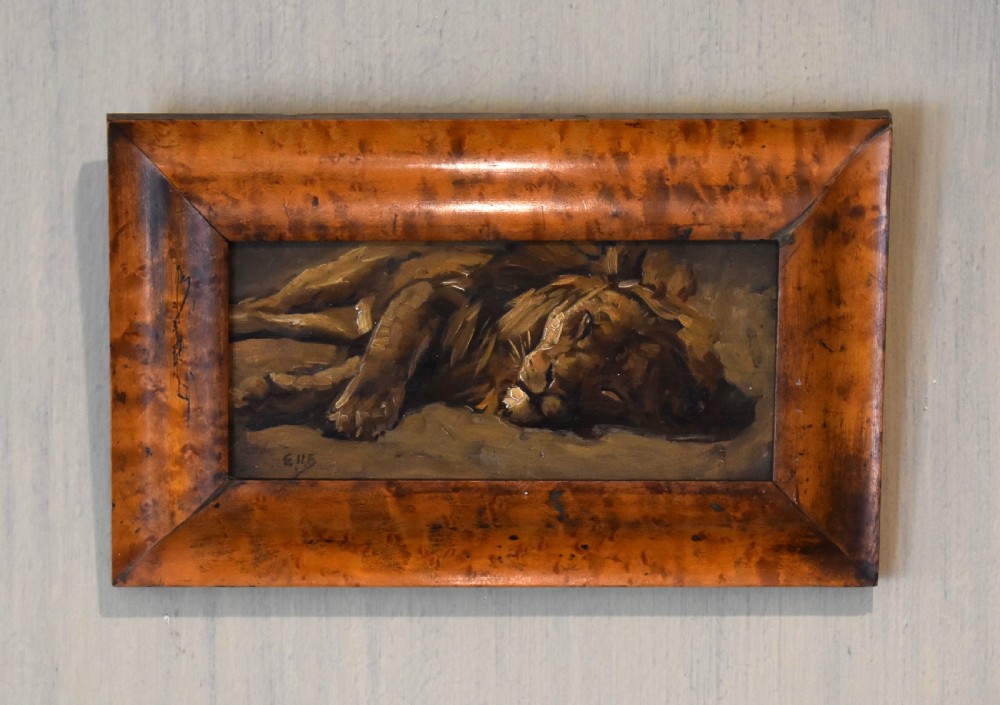 Oil sketch of a sleeping lion