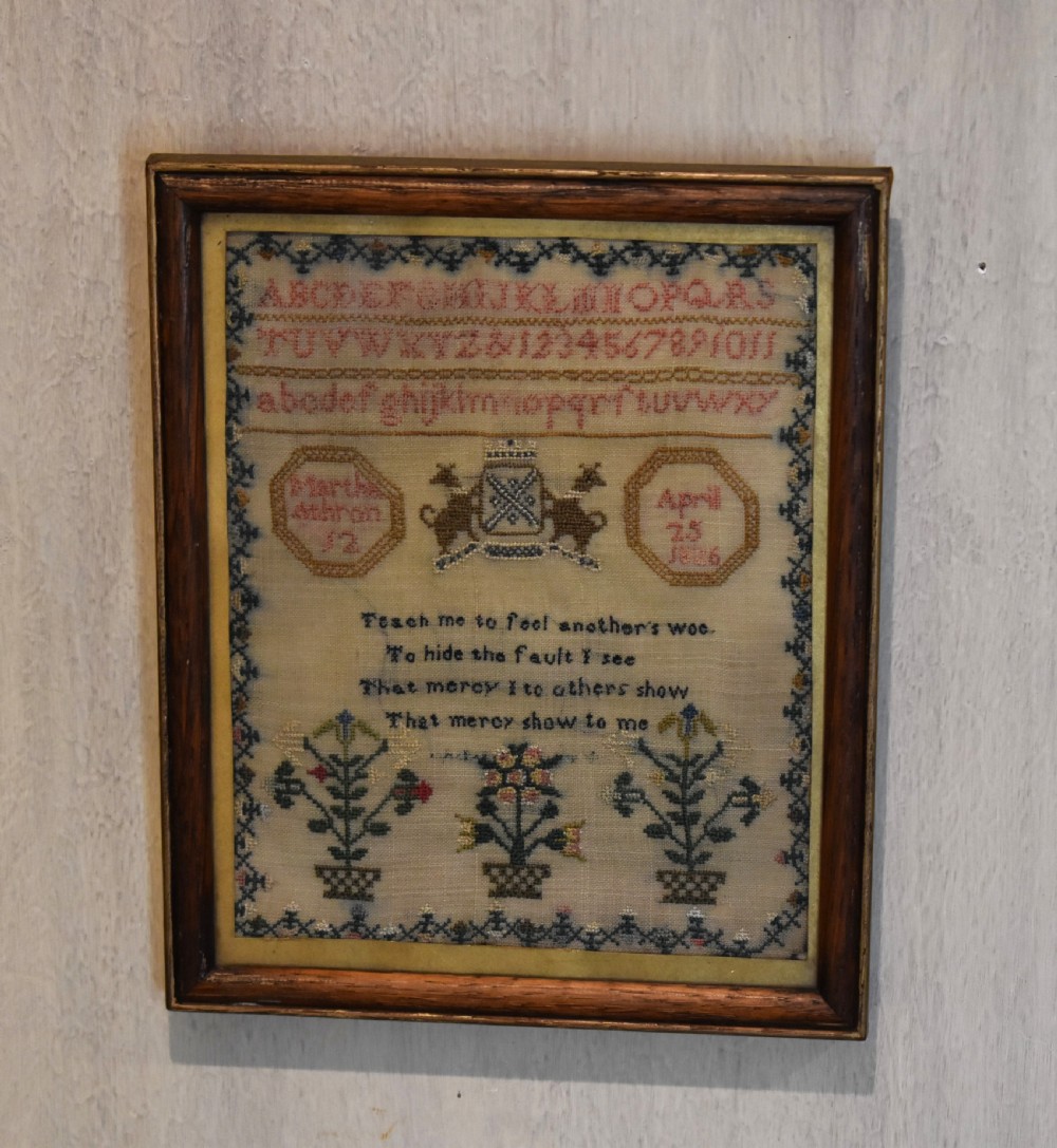 Charming small Georgian needlework sampler 