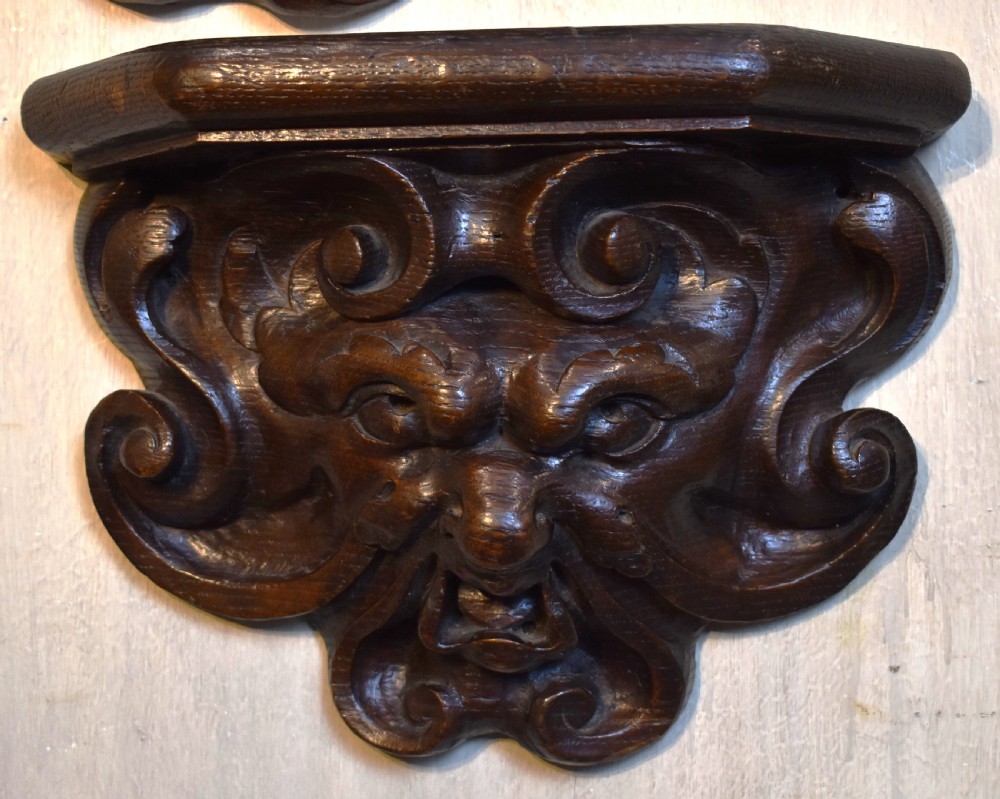 Pair of Gothic Revival oak wall brackets View III