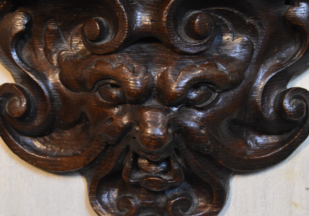 Pair of Gothic Revival oak wall brackets View IV